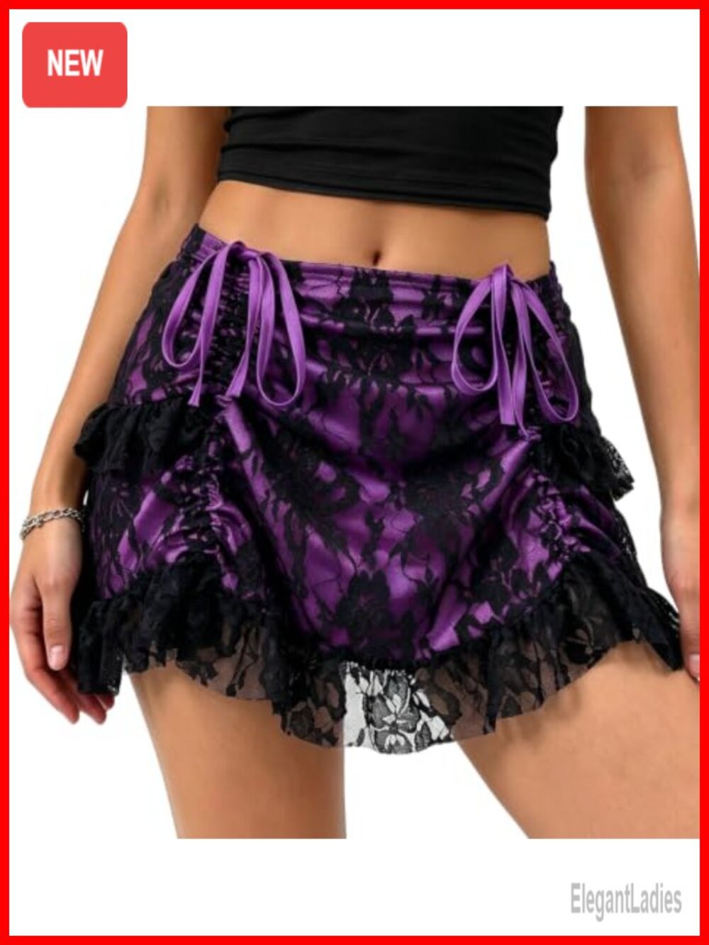 Lace Ruffle Mini Skirt Drawstring A-Line Layered Frilly Costume